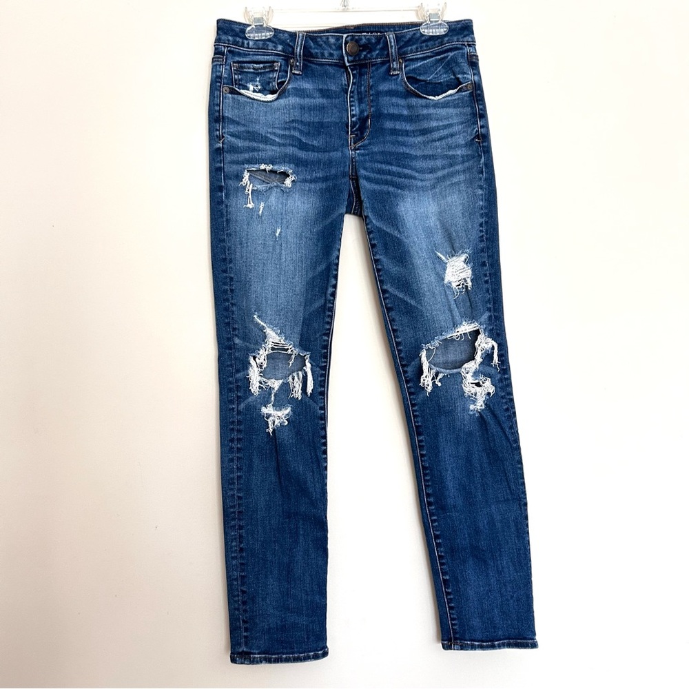 🔸American Eagle Women’s Ripped Distressed Blue Skinny Super Stretch Jeans